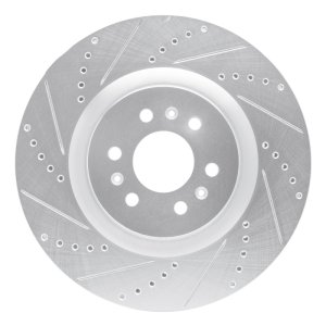 Cadillac STS Brake Rotor (1) - Front Left - R1 Concepts - Drilled & Slotted - Silver - `04-`11